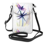 Yugtaee Small Cell Phone Purse 7.6x4.9in Colorful Dragonfly Printed Leather Crossbody Flap Phone Case For Women, Perfect For Walking, Camping