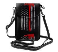 Yugtaee Small Cell Phone Purse 7.6x4.9in Firefighter Axe Red Line Flag Printed Leather Crossbody Flap Phone Case For Women, Perfect For Walking, Camping