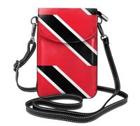 Yugtaee Small Cell Phone Purse 7.6x4.9in Flag Of Trinidad And Tobago Printed Leather Crossbody Flap Phone Case For Women, Perfect For Walking, Camping Black