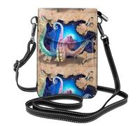 Yugtaee Small Cell Phone Purse 7.6x4.9in Octopus Printed Leather Crossbody Flap Phone Case For Women, Perfect For Walking, Camping