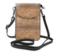 Yugtaee Small Cell Phone Purse 7.6x4.9in Retro Rough Oak Wall Printed Leather Crossbody Flap Phone Case For Women, Perfect For Walking, Camping Black