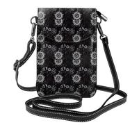 Yugtaee Small Cell Phone Purse 7.6x4.9in Supernatural Symbols Black Printed Leather Crossbody Flap Phone Case For Women, Perfect For Walking, Camping