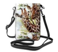 Yugtaee Small Cell Phone Purse 7.6x4.9in Watercolor Deer Giraffe Printed Leather Crossbody Flap Phone Case For Women, Perfect For Walking, Camping