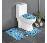 YUGTAEE Three-piece floor mat set Japanese Red carp Printing water-absorbent and non-slip for bathrooms toilets and kitchens