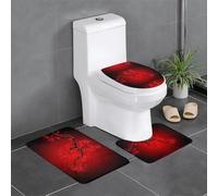 YUGTAEE Three-piece floor mat set Red Cherry Blossom Printing water-absorbent and non-slip for bathrooms toilets and kitchens