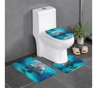 YUGTAEE Three-piece floor mat set West Indian Manatees Printing water-absorbent and non-slip for bathrooms toilets and kitchens