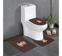 YUGTAEE Three-piece floor mat set Yoga Sloth Coffee Printing water-absorbent and non-slip for bathrooms toilets and kitchens