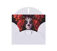 YUGTAEE White Greeting Card Day Of The Dead Sugar Roses Skull Printed 4x6in for Christmas, children's birthdays, Valentine's Day, wedding anniversaries, and party invitations