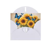 YUGTAEE White Greeting Card Yellow Sunflowers with Blue Butterflies Printed 4x6in for Christmas, children's birthdays, Valentine's Day, wedding anniversaries, and party invitations