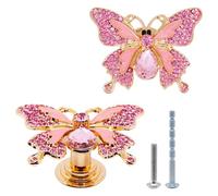 YuGtcen 2pcs Cabinet Knobs, Crystal Knobs for Drawers, Butterfly Knob for Dresser, Decorative Handles Cute Butterfly Drawer Pulls for Kitchen, Girls Room, Bathroom (Pink Diamond)