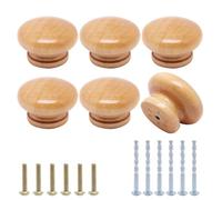 YuGtcen 6pcs Wooden Cabinet Knobs, Wood Dresser Knobs Kitchen Cabinet Knob Modern Round Knob for Furniture Cupboard Dresser Drawer Closet Door (Natural Wood Finished, 45mm)