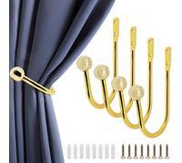 YuGtcen Curtain Tiebacks, 4 Pcs Curtain Holdbacks Wall Mounted Curtain Tie Backs for Curtains, Curtain Holders for Wall Drapery Tiebacks with Screws, Heavy Duty Metal Window Curtain Hook (Gold)