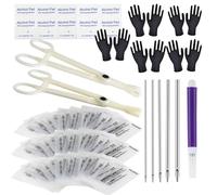 Yugui Piercing Set - Yugui 43 Pieces Piercing Needles Set Including 25 Piercing Needles 12G 14G 16G 18G 20G 2 Piercing Clips for Ear, Nose, Lip, Eyebrow, Septum Belly Button Piercing