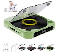 Yuguz Portable CD Player - Bluetooth-Compatible Rechargeable CD Player with Headphones, Hifi Speakers, LED Display, Supports USB, Tf Card, Repeat Modes for Travel, Office, Home Use(GREEN)