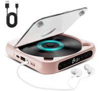 Yuguz Portable CD Player,Bluetooth-Compatible Small CD-Player,Mini Rechargeable Speaker,with headphones,Built-in HiFi Speakers,Supports CD/AUX/USB and Repeat Modes,for Home,Office,Travel (Pink)