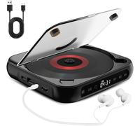 Yuguz Portable CD Player,Bluetooth-Compatible Small CD-Player,Mini Rechargeable Speaker,with headphones,Built-in HiFi Speakers,Supports CD/AUX/USB and Repeat Modes,for Home,Office,Travel (Black)