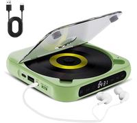 Yuguz Portable CD Player,Bluetooth-Compatible Small CD-Player,Mini Rechargeable Speaker,with headphones,Built-in HiFi Speakers,Supports CD/AUX/USB and Repeat Modes,for Home,Office,Travel (Green)