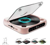 Yuguz Portable CD Player, Portable Bluetooth-Compatible CD-Player, Built-in HiFi Speakers, with Headphones, Supports CD/USB/BT and Repeat Modes, for Home, Office, Travel (Pink)