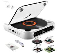 Yuguz Portable CD Player with Bluetooth, Rechargeable Small Compact Disc Players for Home, Office, Built-In Hifi Speakers, Support CD/AUX/USB (White)