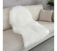YUGWNN Faux Sheepskin Seat Covers For Sofa，Faux Fur Seat Pads Cushion， Faux Fur Area Rugs，Hairy Washable Carpet，White，40x60cm/15.7x23.6in