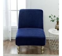 YUGWNN Solid Color Soft Armless Chair Slipcovers,Armless Sofa Cover 1 Seater for Living Dining Room Hotel Armless Accent Chair,Suede Navy Blue,Sofa Cover Only