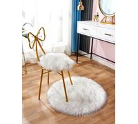 YUGWNN White Gray Round Seat Pads，Round Fluffy Rugs for Bedroom，Washable Faux Fur Sheepskin Area Small Rug ，High Pile Shaggy rugs，Bedside Soft Carpet Rugfor Home Decoration,30cm Round Cushion