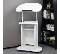 YUGXTH Lectern Podium Stand, Mobile Height Adjustable Church Classroom Lecture, Portable Presentation Concert Pulpit with Storage Cabinet, Inclined Floor Podium (Color : White)