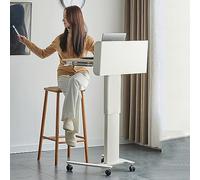 YUGXTH Portable Podium with Locking Wheels, Height Adjustable Lectern Stand with Drawer and Card Slot, Sit-to-Stand Rolling Laptop Cart, for Church, Office, School, Home