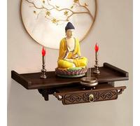 YUGXTH Wall-Mounted Altar Table, Household Meditation Table, Guanyin God Of Wealth Display Pedestal Offering Pooja Table, Buddha Niche with Telescopic Pull Plate, for Small Spaces(66cm/25.9in)