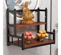 YUGXTH Wall-Mounted Buddhist Altar Shelf, Shrine Altar Table, Metal Prayer Table, Multi-tiered Meditation Tables, Shrine Display Stand, Buddha Niche for Home Incense(Black+Red,50cm/19.7in)