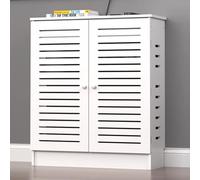 YUGXTH WiFi Router Storage Cabinet, Floor Standing Router Storage Box with Adjustable Shelves, Power Strip Cable Management Hider Organizer Cabinet, for Bedroom, Living Room(White,23.6x31.5x11.8in)