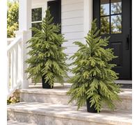 YUGYUM 2 PACK 3ft Artificial Norfolk Pine Christmas Tree for Outdoor, Potted Plants Real Touch Faux Xmas Tree Topiaries with Black Pot for Indoor Outside Front Porch Home Decor