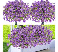 YUGYUM Outdoor Artificial Flowers 10 Bundles, Fake Plants UV Resistant Faux Silk Panies Plastic Plants for Father's Day, Spring Decor for Porch Yard Indoor Vase - Purple