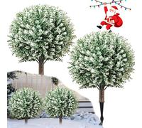 YUGYUM Set of 2 Christmas Topiary Tree Outdoor,62cm Fake Artificial Boxwood Porch Ball Tree with Spikes,Faux Plants for Entrance Urn Filler Ouside Planters Wedding Home Office Garden,White