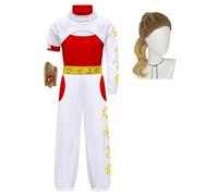 Yuhagon Girls Zombies Nova Costume Cheerleader Cosplay Mesh Top Pant Hooded Coat Wrist Prop 4PCS Uniform Halloween Outfits (White(with Wig), X-Large(11-12 Y))
