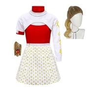 Yuhagon Girls Zombies Nova Costume Cheerleader Cosplay Mesh Top Pant Hooded Coat Wrist Prop 4PCS Uniform Halloween Outfits (Red(with Wig), X-Small(5-6 Y))