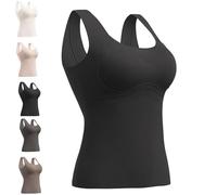 Yuhaidzsw Welfaries Women's Thermal Tank Tops with Built-in Bra, Winter Thickened Warm Hourglass Sculpting Tank Top with Shelf Bra (2XL,Black)