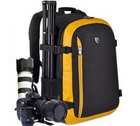 YuHan Oxford Large Capacity Multi-function Waterproof Anti-shock SLR/ DSLR Gadget Camera Bag Professional Gear Photography Travel Backpack Rucksack with Inner Padding and Extra Rain Cover for Canon Nikon Sony Nikon Olympus Samsung Black + Yellow