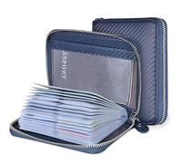 Yuhan Pretty Credit Card Holder Wallet Large Leather Passport Case 42 Card Slots, Carbon Fiber Leather - Blue, L, Card Case Wallet