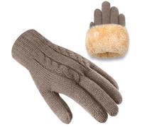 YUHAN PRETTY Winter Gloves for Men Wool Thermal Fleece Lining Touch Screen Knit Warm Snow Gloves for Running Cycling Riding Cold Weather（Khaki）