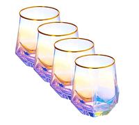 YUHANOER Stemless Wine Glasses Set Of 4,10Oz Iridescent Glassware,Modern Rainbow Wine Glass Colored Tumblers for Red Wine,Bourbon,Cocktails,Whiskey,Gifts Wine lovers