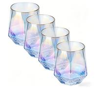 YUHANOER Stemless Wine Glasses Set Of 4,10Oz Iridescent Glassware,Modern Rainbow Glass Colored Tumblers for Red Wine,Bourbon,Cocktails,Whiskey,Gifts