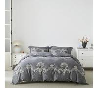 YuHeGuoJi Gray Duvet Cover King Size 100% Egyptian Cotton Boho Damask Duvet Cover Set 3 Pieces 1 Paisley Medallion Pattern Duvet Cover with Zipper Ties 2 Pillowcases Grey Bedding Super Soft Breathable