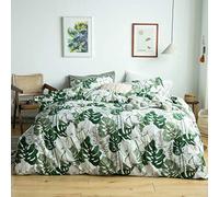 YuHeGuoJi Green Tropical Duvet Cover King 100% Cotton Monstera Leaves Pattern Duvet Cover 3 Pcs Set 1 Hawaiian Plant Duvet Cover with Zipper Ties 2 Pillowcases Farmhouse Botanical Bedding Set Soft