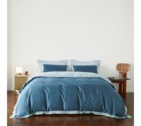 YuHeGuoJi Teal Blue Duvet Cover King 100% Egyptian Cotton 3 Pcs Set | Include 1 Light Blue Wide Trim Duvet Cover with Zipper Ties 2 Pillow Shams, Modern, Double Sided Solid Color Bedding Set