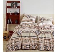 YuHeGuoJi Vintage Aztec Duvet Cover Set Queen 3 Pcs 100% Cotton Brown Geometric Boho Triangle Patterned Duvet Cover with Zipper Ties 2 Pillowcases
