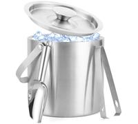 Yuhiokh 3L Stainless Steel Ice Bucket - Double Wall Insulated for Longer Lasting Ice. Ideal for Champagne, Wine, Cocktails. Includes Lid,Tongs and Scoop