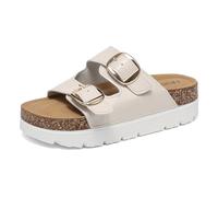 YUHITYGZGS Women’s Platform Sandals with Adjustable Double Buckle Cork Footbed, Non-Slip Open Toe Slides, Chunky Wedge Summer Shoes with Memory Foam Insole