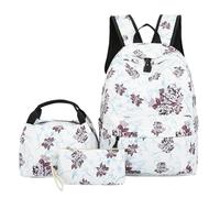 yuhlkopm Oxford Cloth Girls Cherry for Piece with Floral Backpack for School Cherry 3 Piece Set Floral Backpack Pencil Case, Type+4
