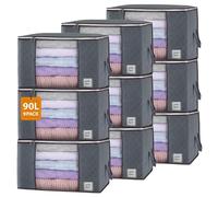Yuhman 9 Pack of 90L Large Clothes Storage Bags - Clothes Bags Storage with Reinforced Handle & Name tag Pocket, Crafted from Durable Non-woven Fabric for Clothing, Blankets & Comforters(Grey)